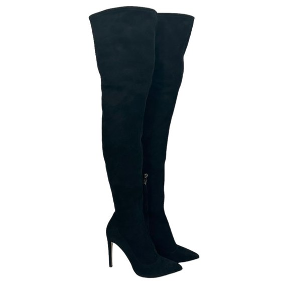 Sergio Rossi Shoes - Sergio Rossi Black Suede Leather Over the Knee Thigh High Heeled Boots